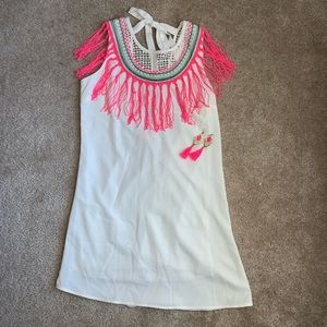 Colorful shift dress with open swoop back